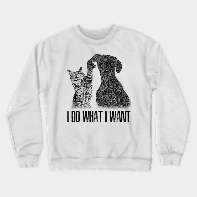 Funny Cat Slap Dog Hand Drawn Portrait Art Crewneck Sweatshirt by Nassif